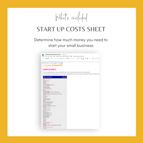 START UP COSTS SHEET